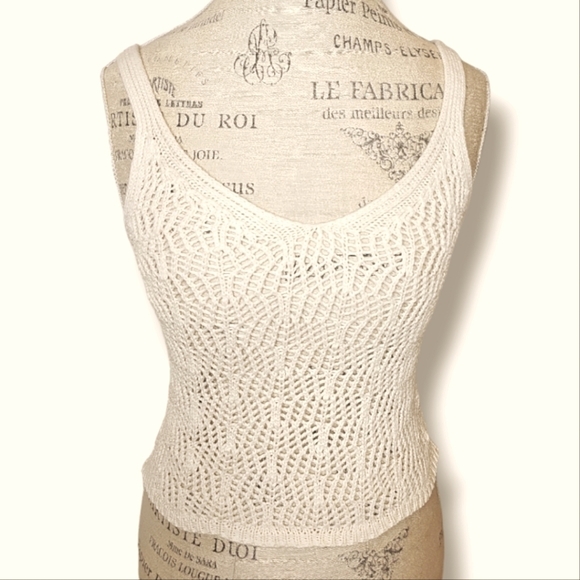 Freshman Tops - Freshman 1996 Cream Crocheted Cropped Tank Top - Size Medium